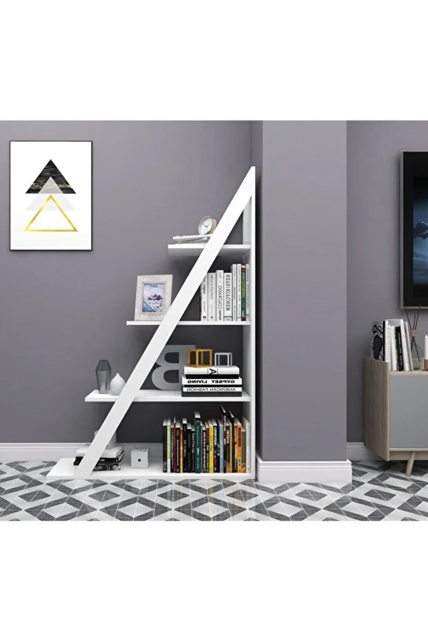 Arven 4 Raflı Kitaplık – Modern Tasarım, Antrasit-Beyaz Renkli Raf Ünitesi